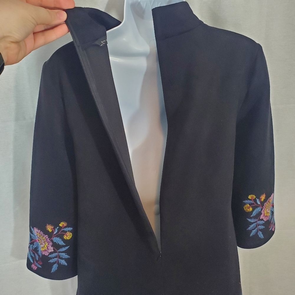ZARA BLACK SUEDE EMBROIDERED DRESS BACK ZIP MINI SIZE XS - Picture 9 of 13